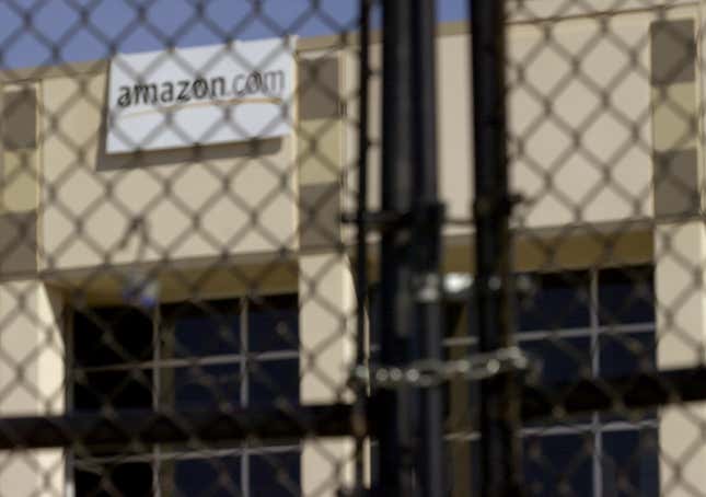 amazon.com banner on building chain link gates