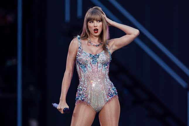 Singer and songwriter Taylor Swift performs on stage as part of her Eras Tour in Lisbon on May 24. 
