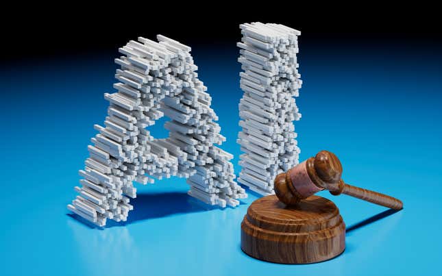illustration of AI letters and a gavel