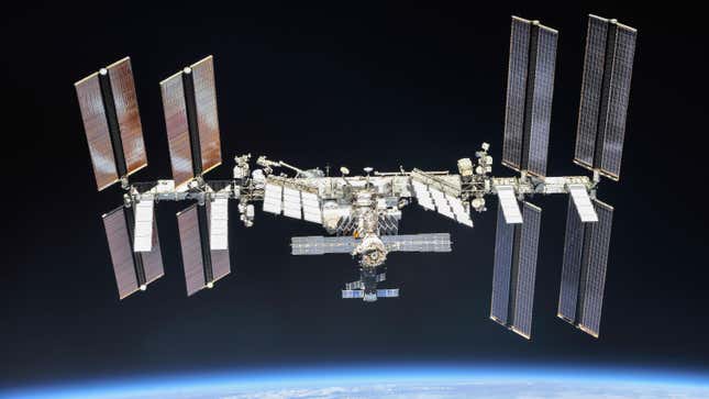The International Space Station photographed by Expedition 56 crew members from a Soyuz spacecraft after undocking.