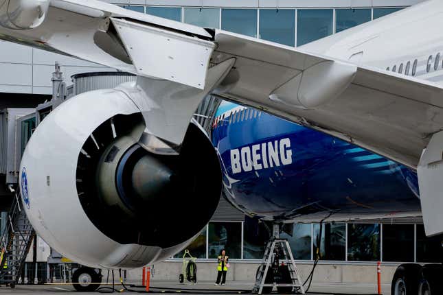 A Boeing 777X flight test aircraft
